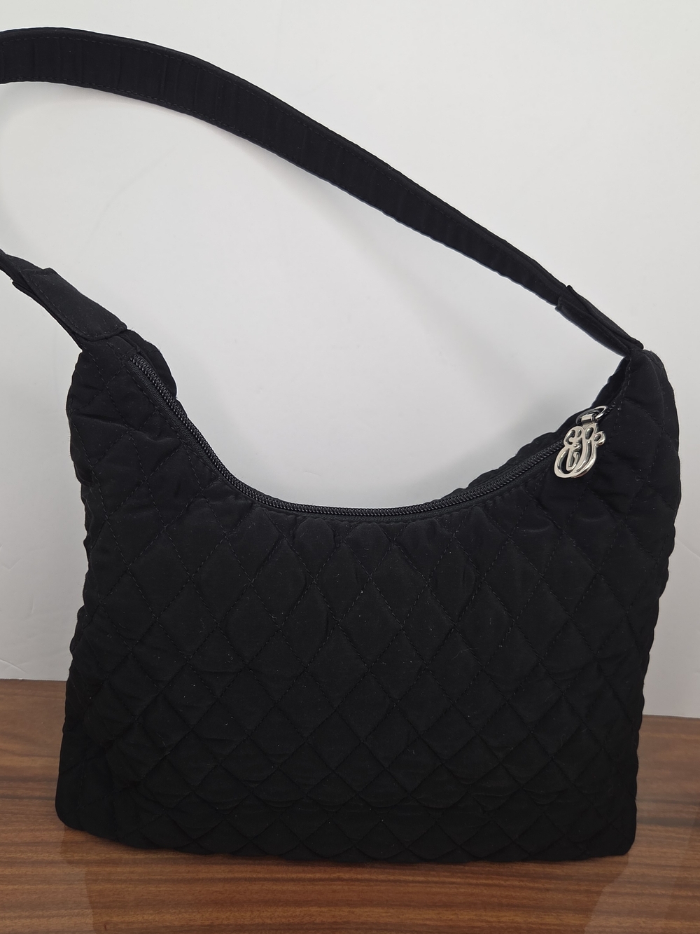 Vera Bradley Quilted Black Shoulder Bag with Silver Accent
